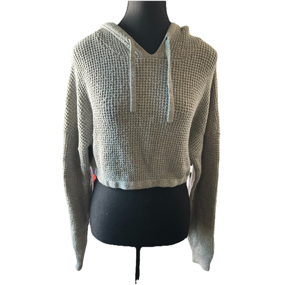 Aeropostale Gray‎ Cropped Pullover Sweater Hoodie Sweatshirt V-Neck Women's Sz M